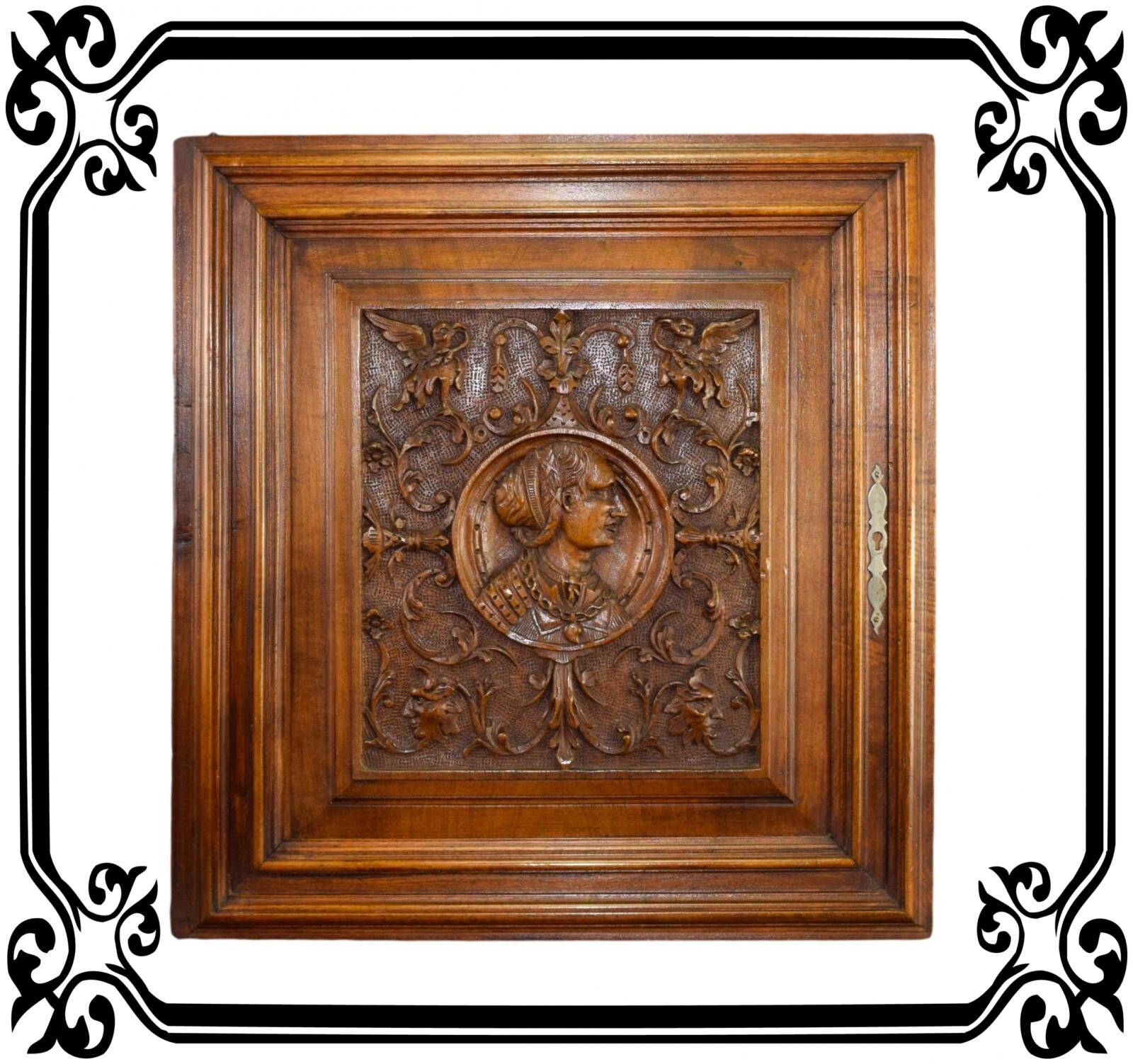 Vintage Français Antique Gothic Hand Carved Wood Cupboard Door 19Th