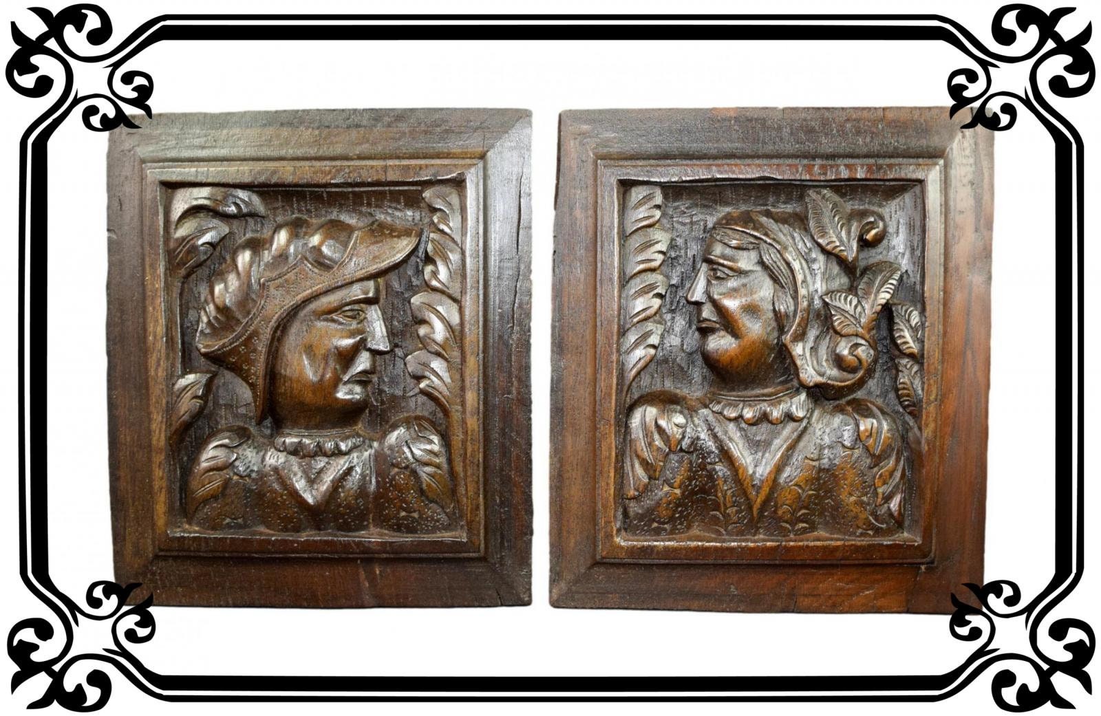 Paire de Panneaux Bois Anciens Français Sculptés 17Ème