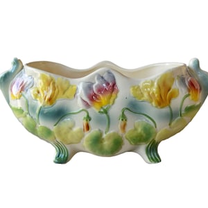 Saint Clement  Art Nouveau French Large Majolica Jardiniere Planter Cache Pot