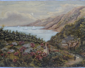 Pintura al óleo postimpresionista antigua francesa sobre lienzo