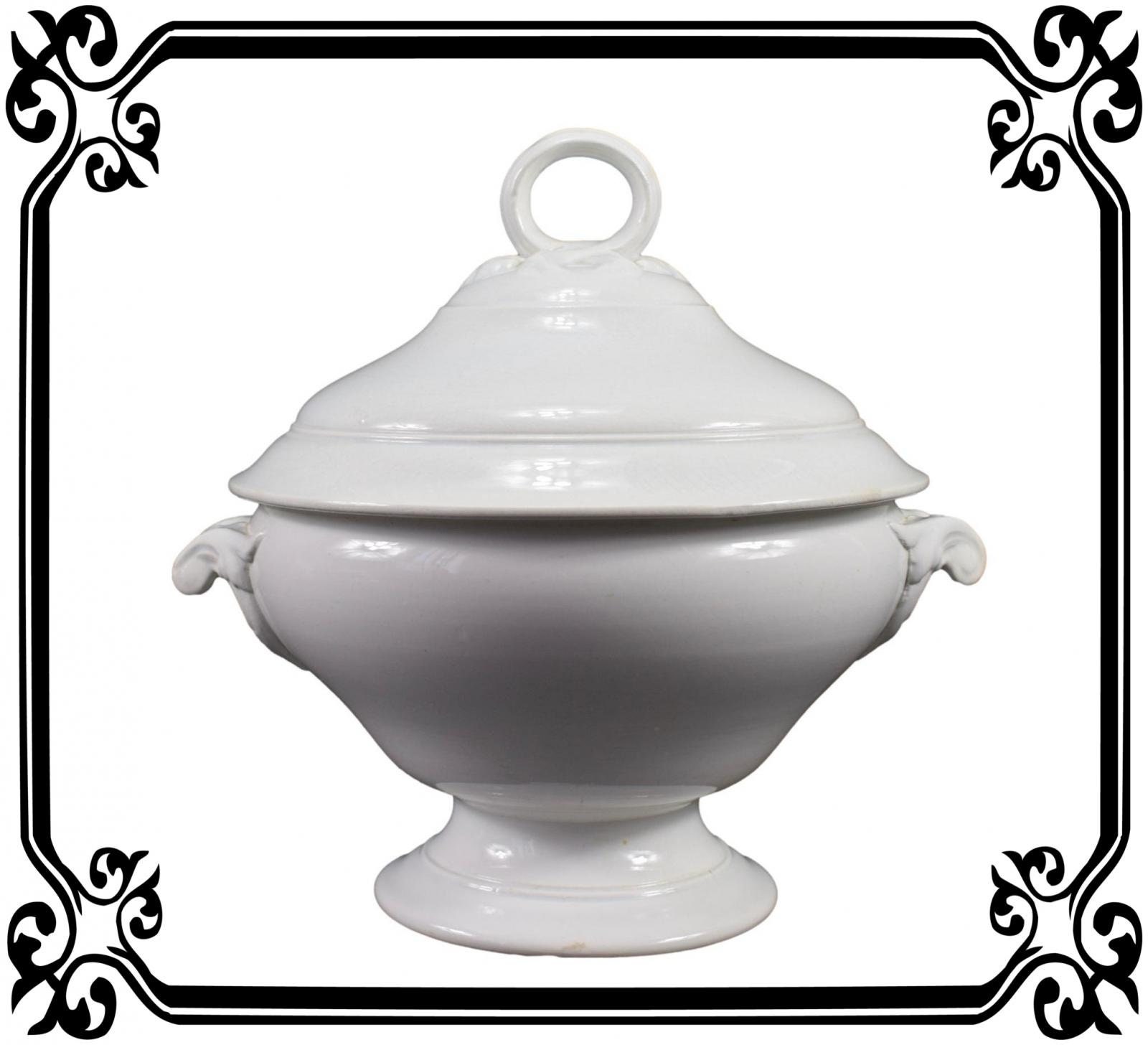 Français Faïence Blanche Antique Tureen Sarreguemines 19Ème