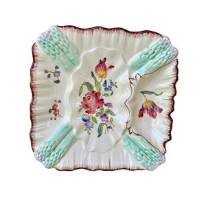 LONGCHAMP French Antique Asparagus Plate, Floral Faience Dish, 1900, Mother's day Gift