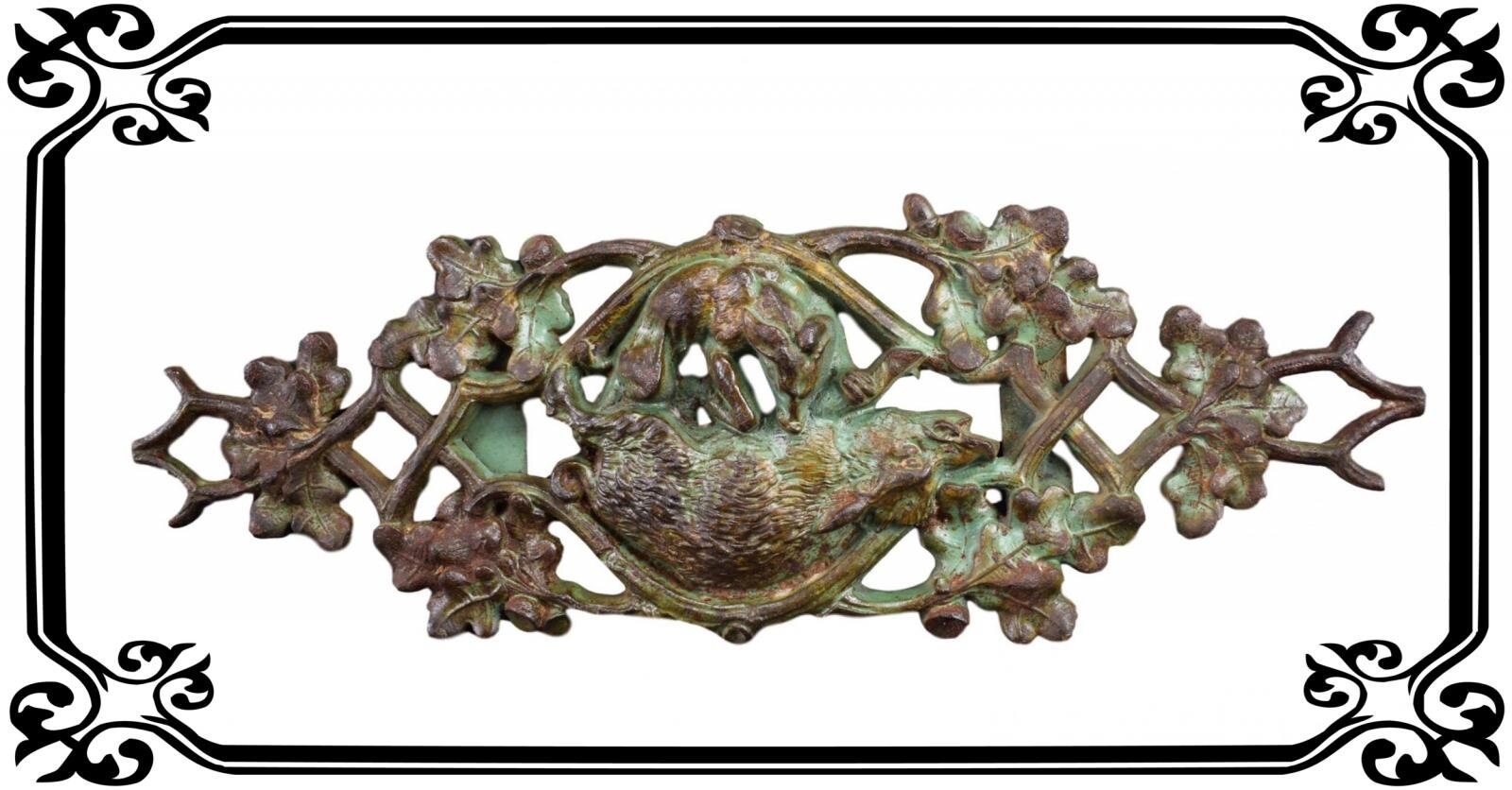 Antique Français Scène de Fonte La Chasse Sanglier - Chargation Panneau Loup