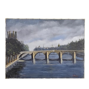 Pintura al óleo francesa vista desde París, decoración del hogar, regalo único