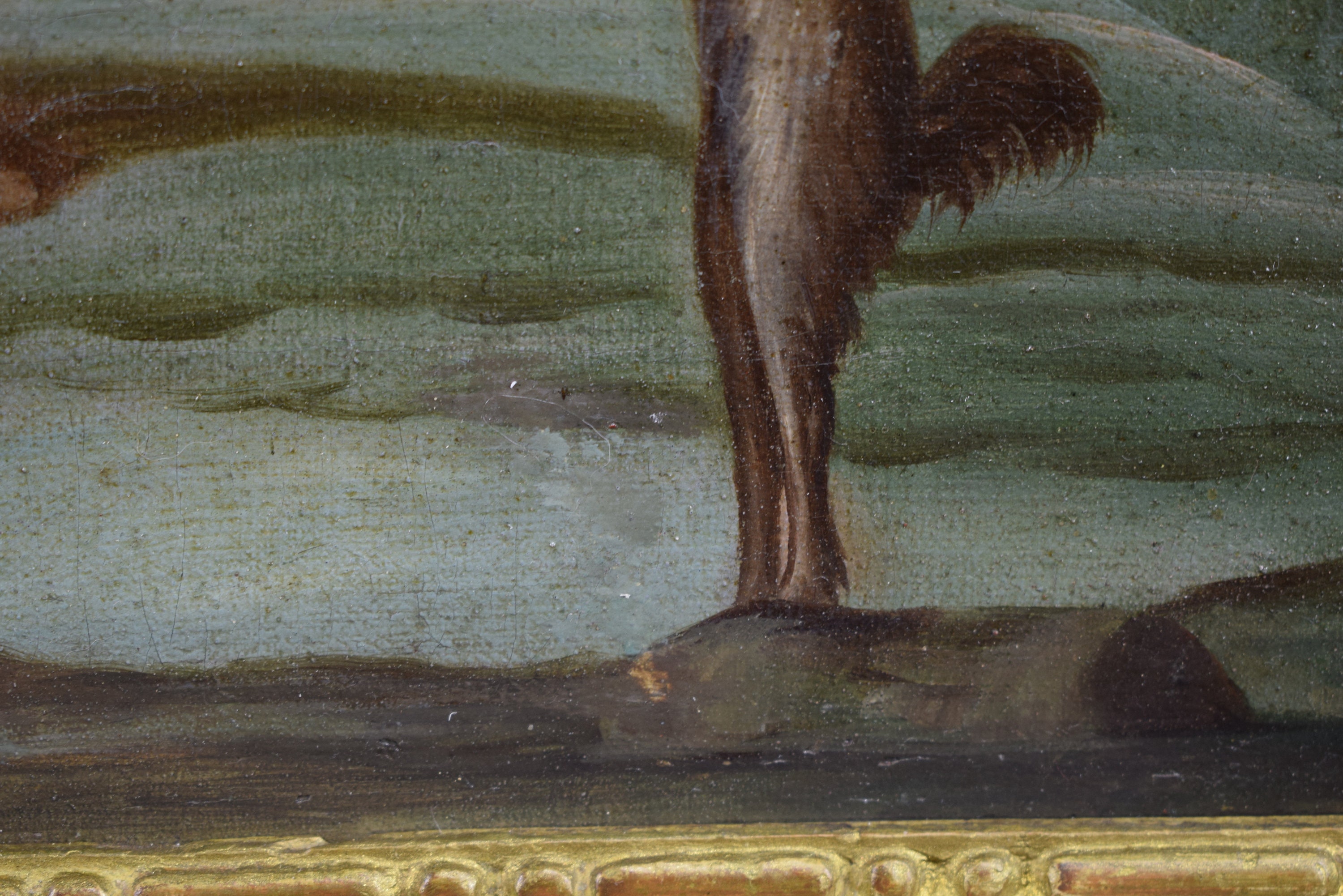 フランスのアンティークタブロー油絵キャンバス18世紀の犬の訓練士