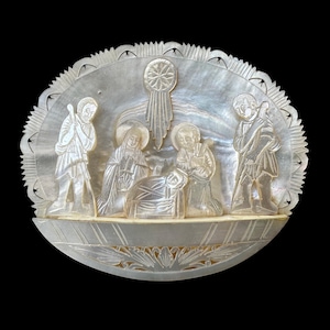 Antique Nativity Scene Carved Mother of Pearl Bethlehem