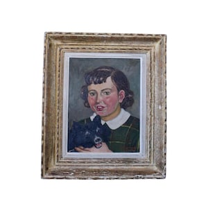 Raymonde Boisy  Oil Painting Portrait of A Young Girl & Her Dog