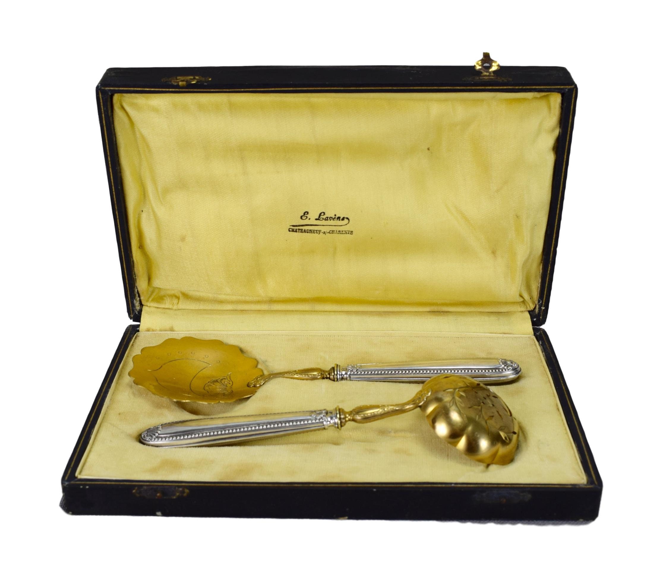 Ancien Français en Argent Sterling Dessert Fraise Service Mis Étui d'origine, Antique Coutellerie, C