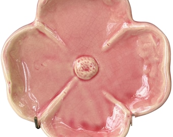 Rare French Antique Vallauris Cerenne Majolica Pink Flower Plate