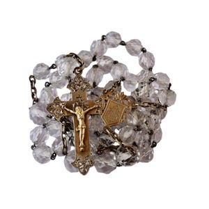 Antique 1890 French Rosary Sterling Silver & Glass Beads Catholic Prayer Beads Religious gift