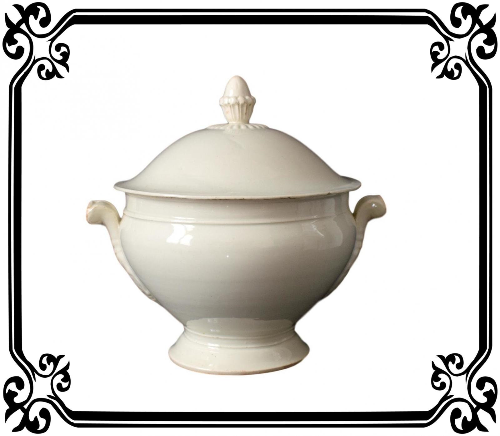 Français Antique Shabby Chic Couvert Servant Tureen - White Ironstone Tureen