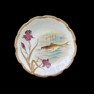 Antique French Limoges Porcelain Plate – Fish Motif, Vintage Decorative Plate