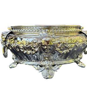 Antique French Silver Metal Planter – Mascaron & Lion Embellishment, 19th Century