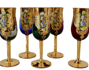 ベネチア？のグラスとデキヤンター7点。 ベネチアンガラス ヴェネチアングラス デキャンタ グラス 赤x