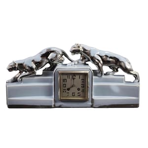 Art Deco Odyv Blue Clock Panther Lion