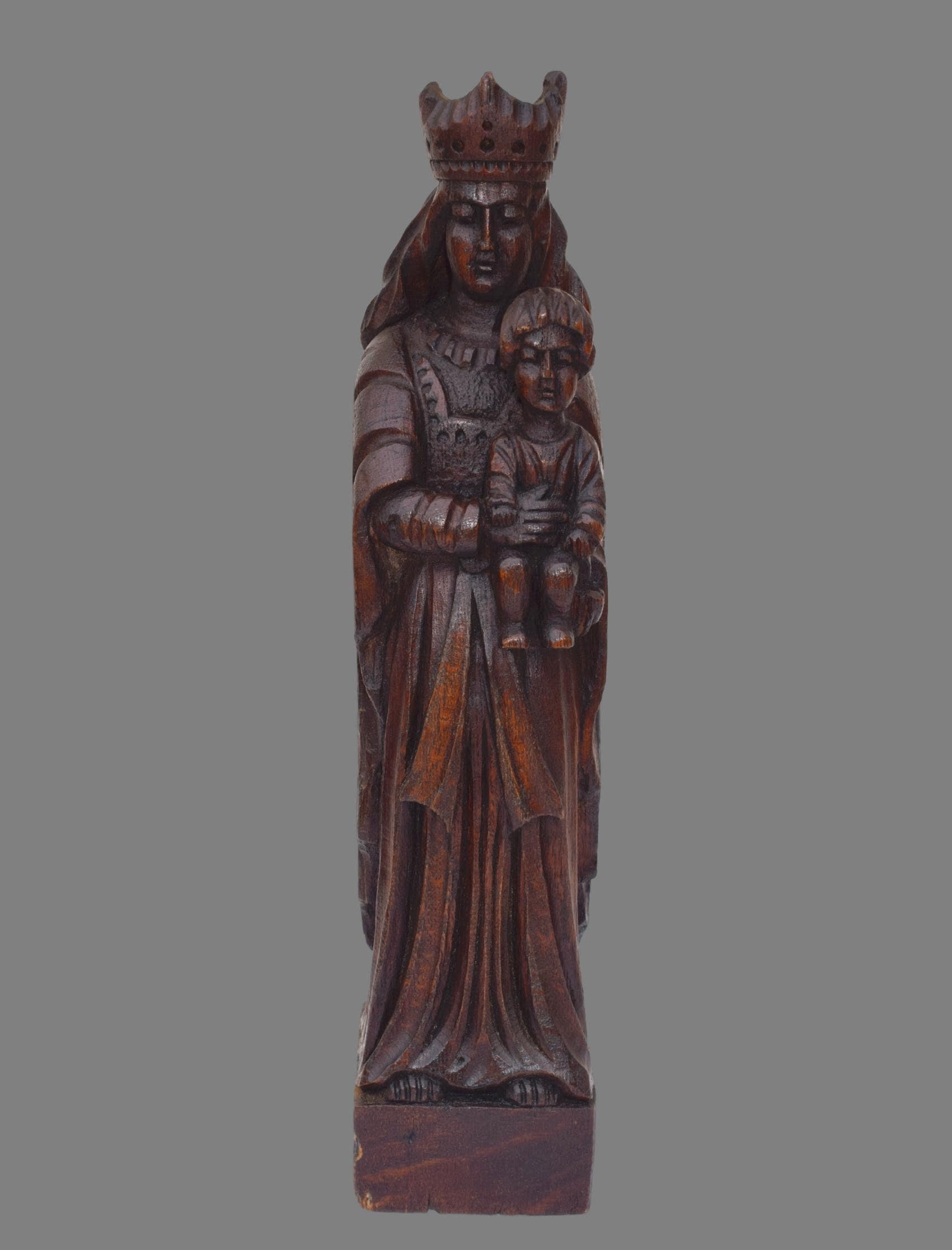 Religieux Sculpture sur Bois, Marie & Jésus Statue en Français Antique Madone et Enfant Sculpté Scul