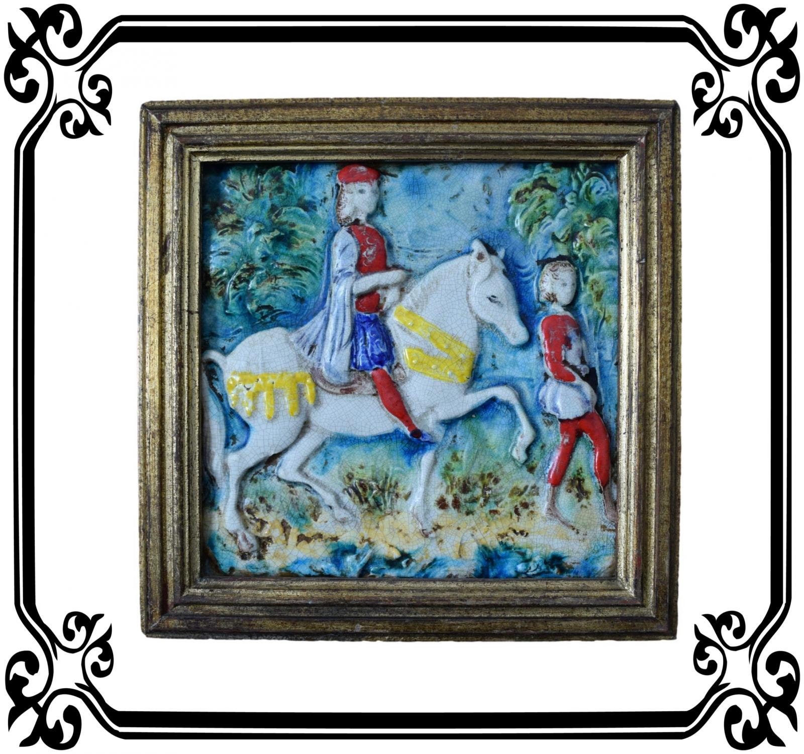 Vintage Faïence Italienne Cadre Décoratif 1970