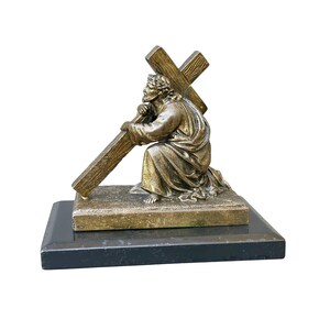 French Antique Religious Sculpture, Christ Carrying the Cross, Religious Art, Antique Devotional Figure, 19th