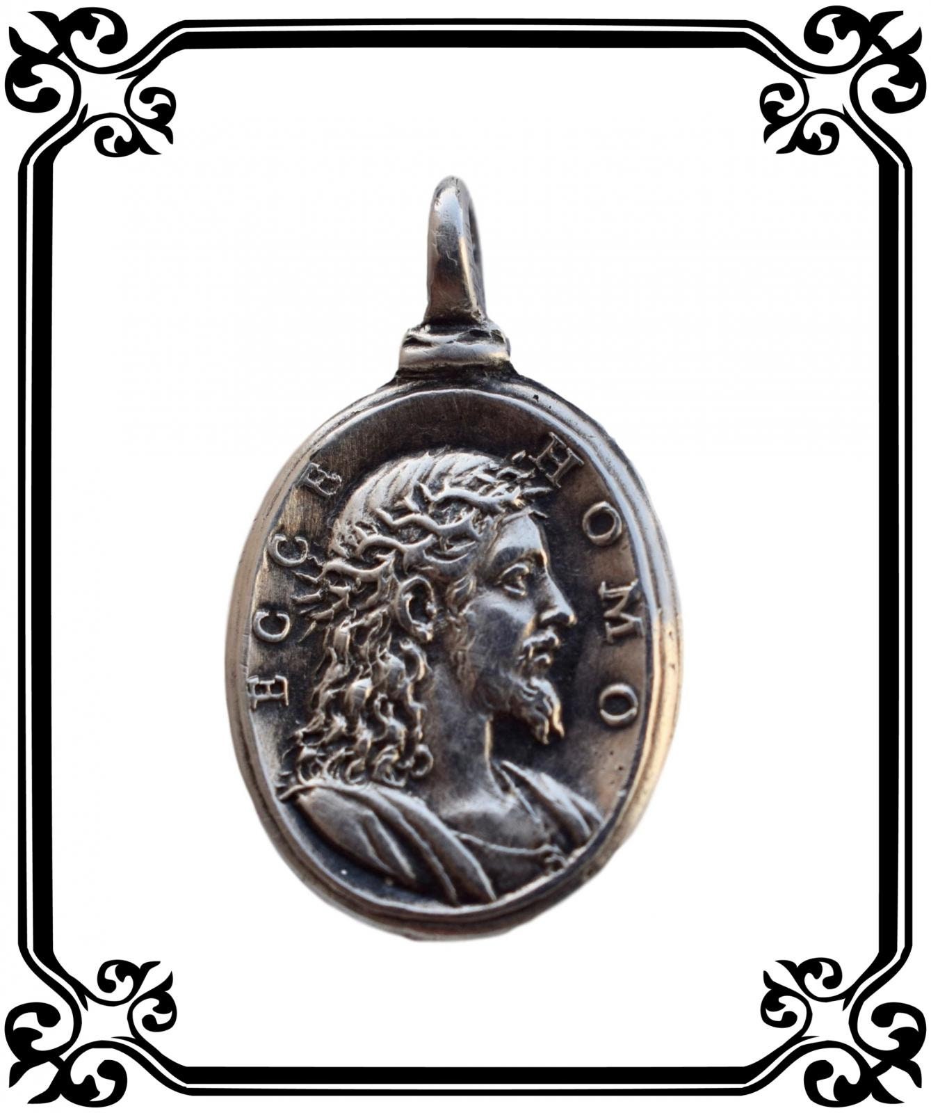 Antique 18E Français Médaille d'argent de La Vierge Religieuse Marie et Jésus Sterling