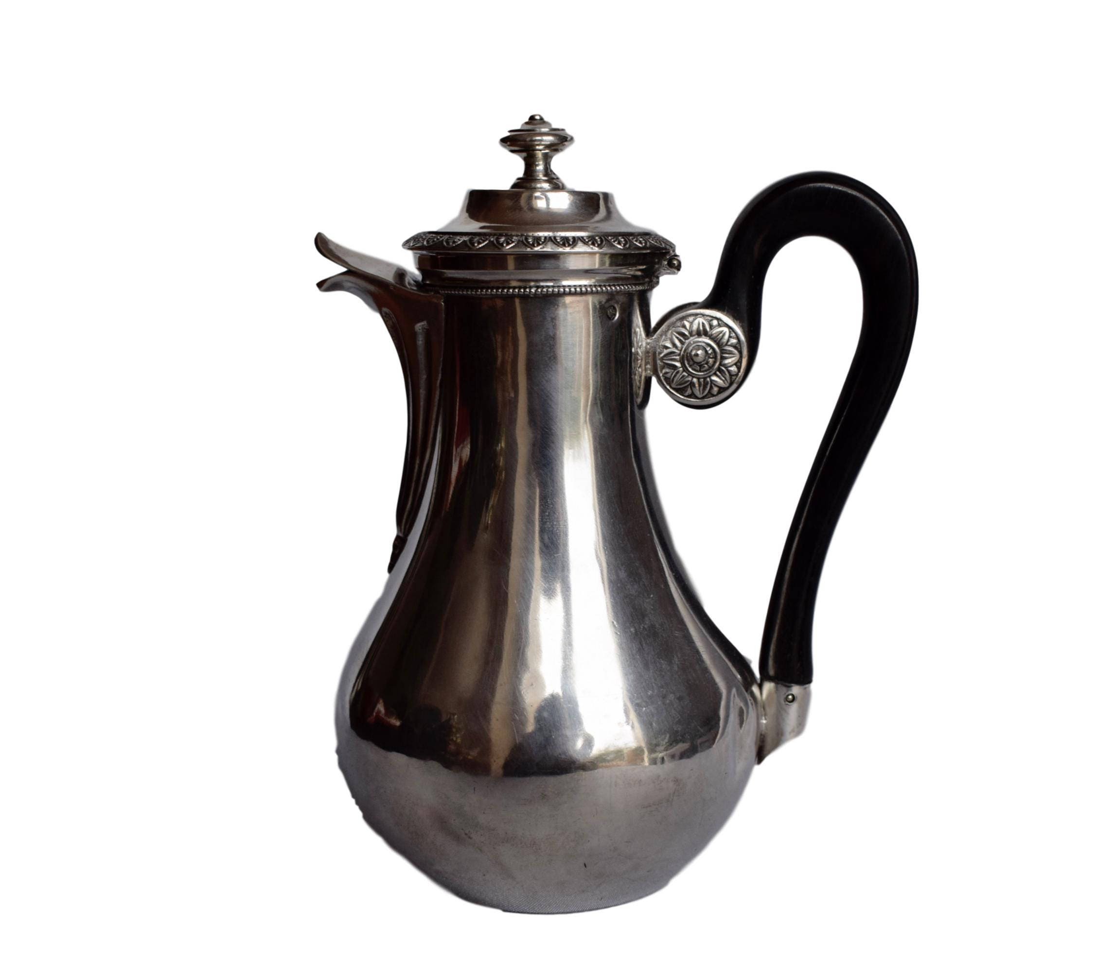 Français Antique Sterling Silver Coffee Tea Pot With Ebony Handle - Old Man Hallmark 1819 1838 Empir