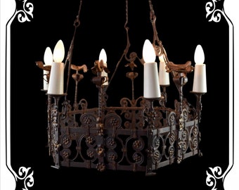 French Antique Large chandelier High Period Wrought iron