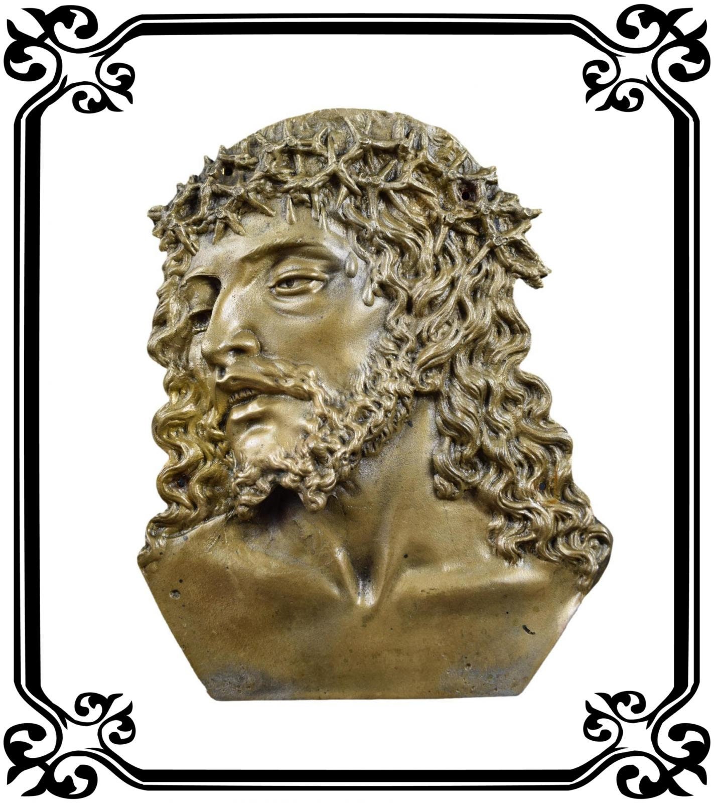 Français Plaque de Bronze Antique Religieuse Jésus-Christ