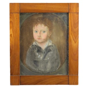 Vintage French Oil Painting Portrait Child Empire period