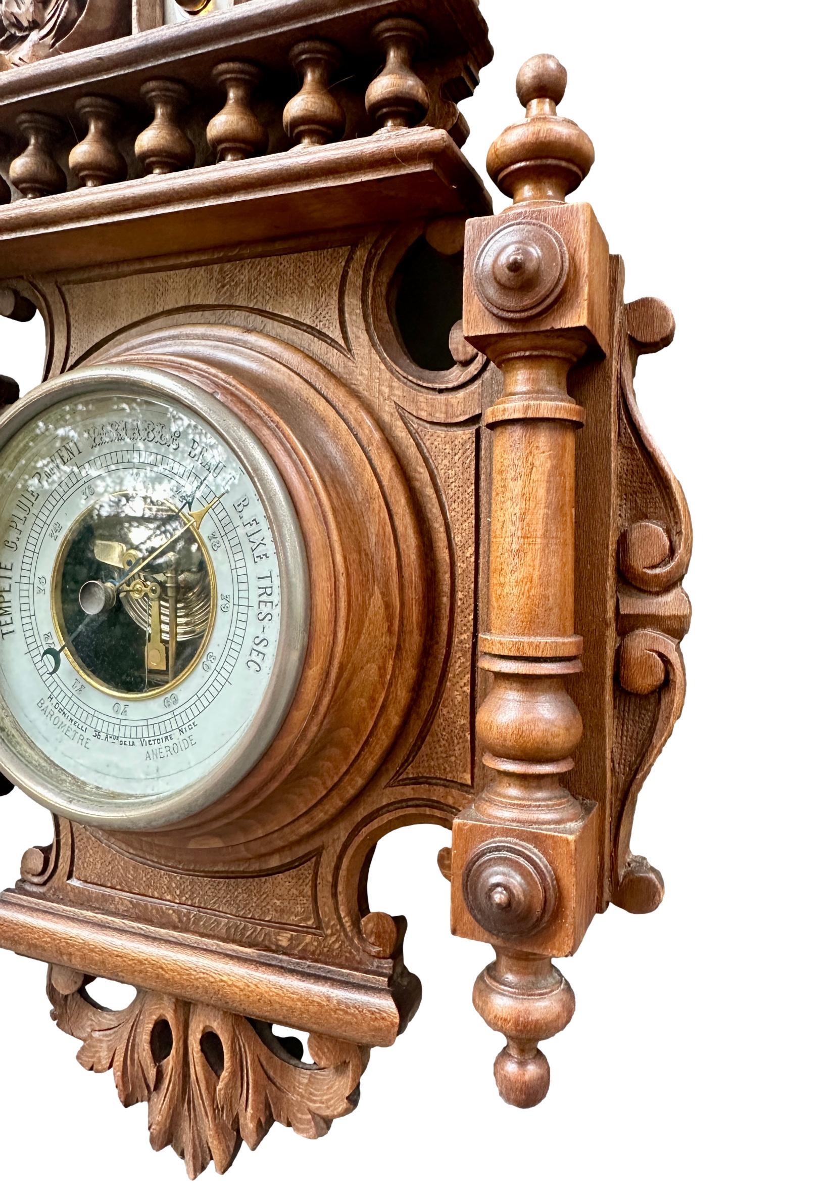 Antique French Carved Wood Barometer Thermometer, Belle Époque Decor ...