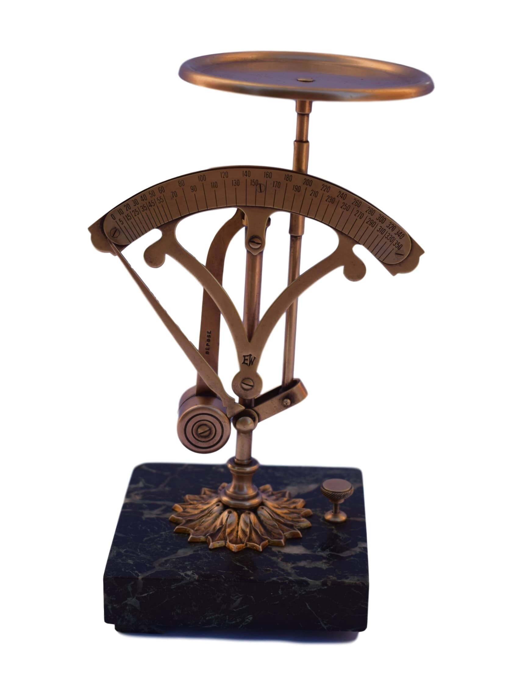 Français Antique en Marbre et Bronze Ciselé Doré Laiton Balance Postale Pendule Échelle - Lettre Bur