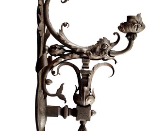 Large French Vintage Wrought Iron Wall Lantern 1920s Dolphin Design Gift