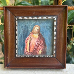 Antigua pintura religiosa francesa de Cristo, finales del siglo XIX, enmarcada sobre cartón, arte sacro.
