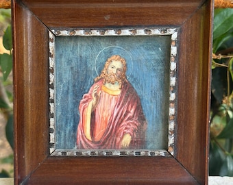 Antique French Religious Painting, Christ, Framed Sacred Art