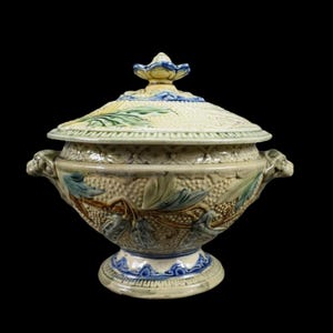 French Antique Majolica Soup Tureen 1900