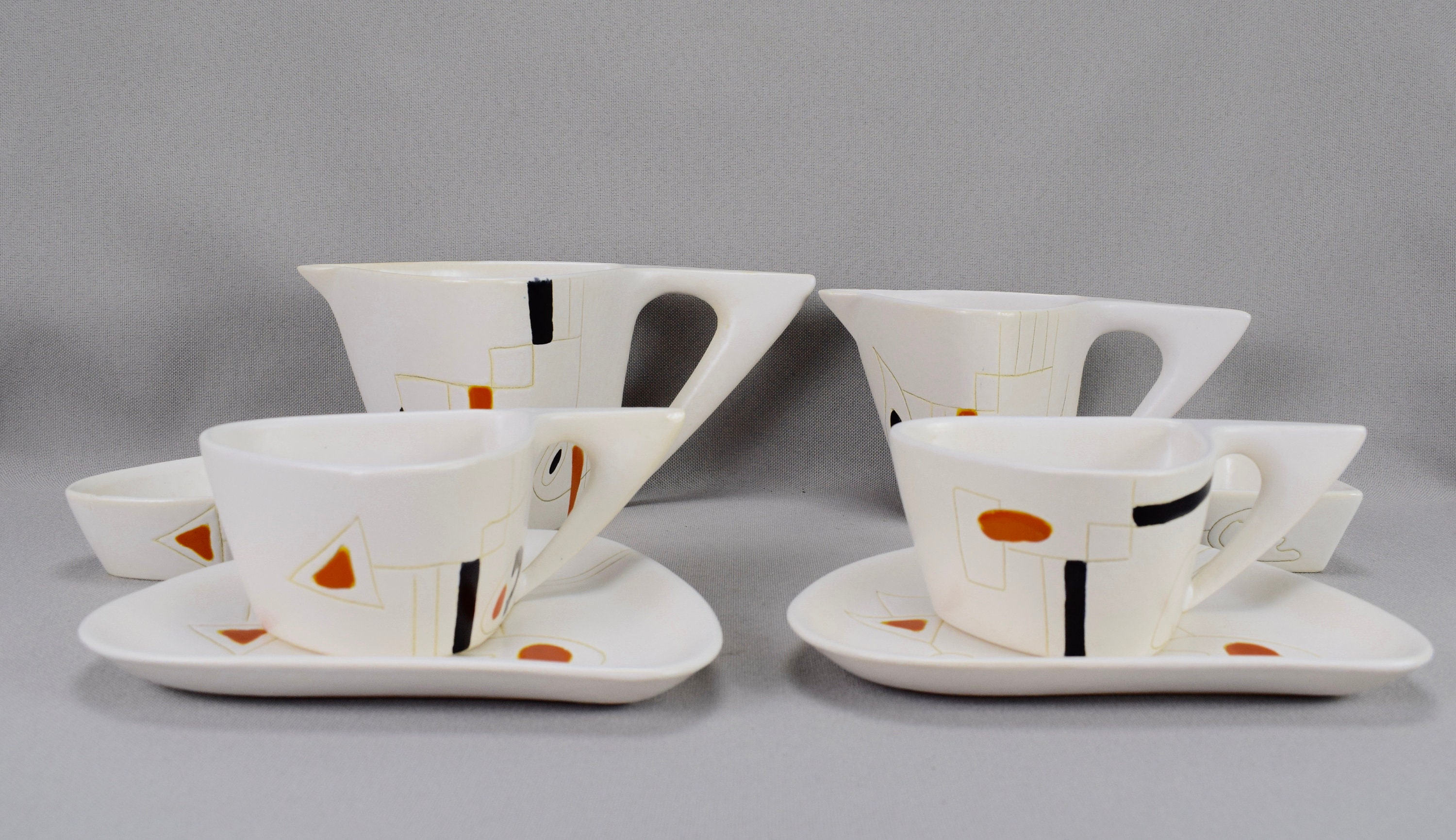 Pierre et Denise Orlando en Céramique Petit Déjeuner Intime Ensemble, Milieu Du Siècle Poterie Deux