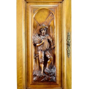 French Antique Architectural Hand Carved Wood Cupboard Door Gift decor