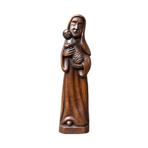 French Antique Hand-Carved Oak Wood Madonna and Child – 1920s Religious Statue – Antique Sacred Art – Christian Home Decor, Catholic Gift