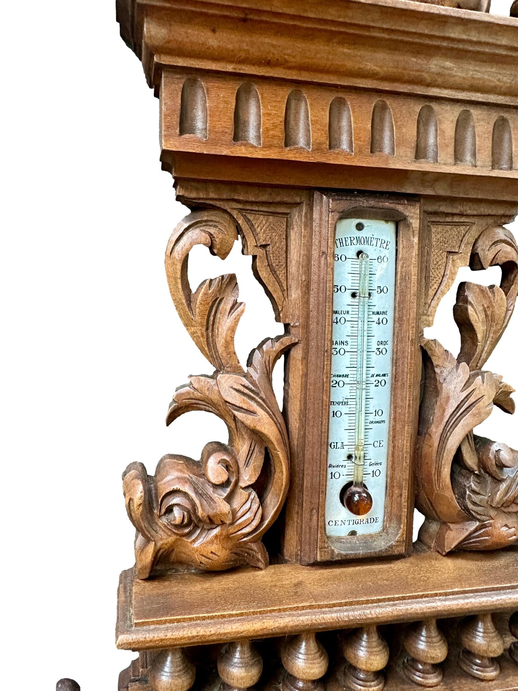 Antique French Carved Wood Barometer Thermometer, Belle Époque Decor ...