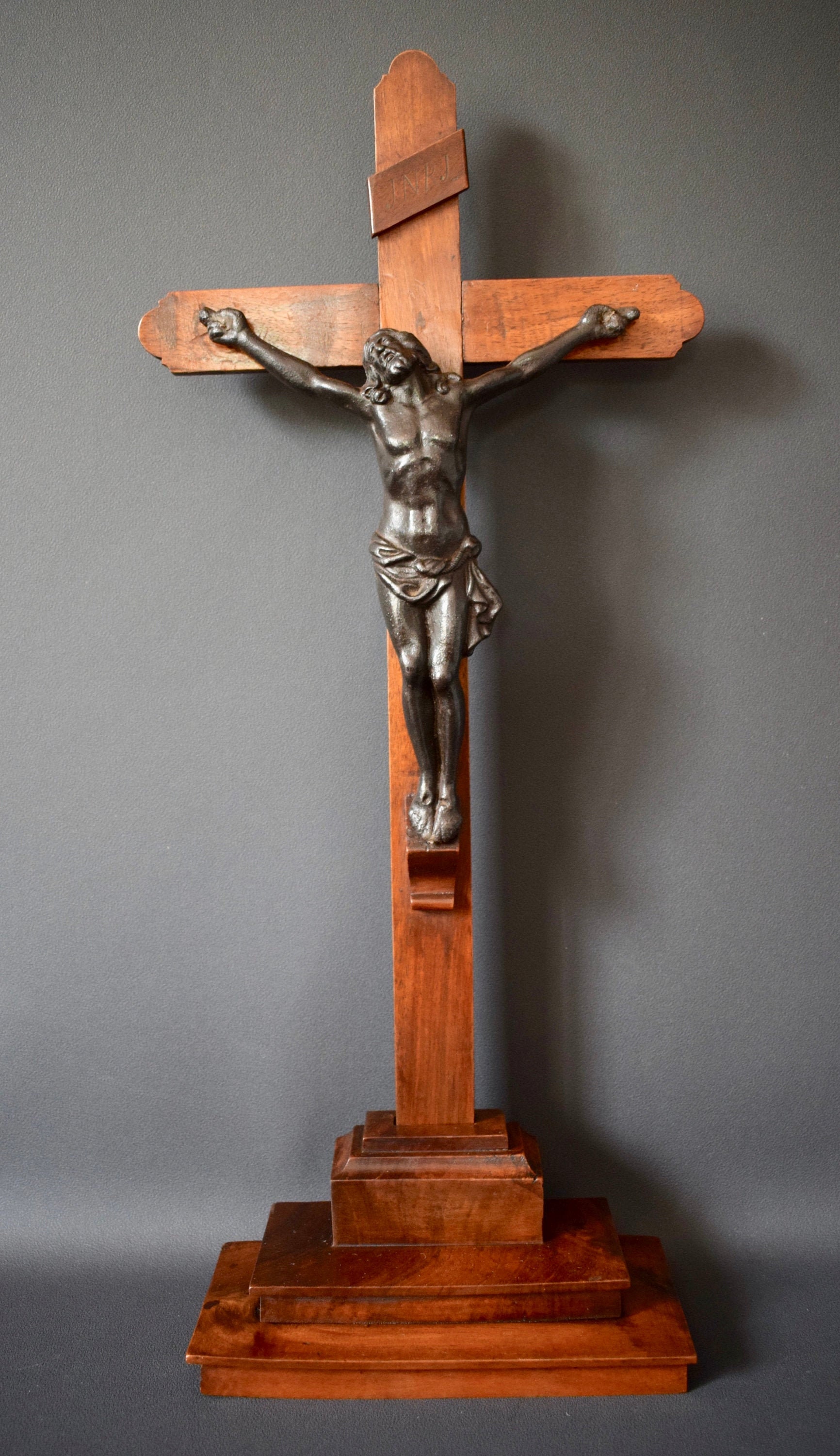 20 Français Antique Large Standing Wood Crucifix Cross