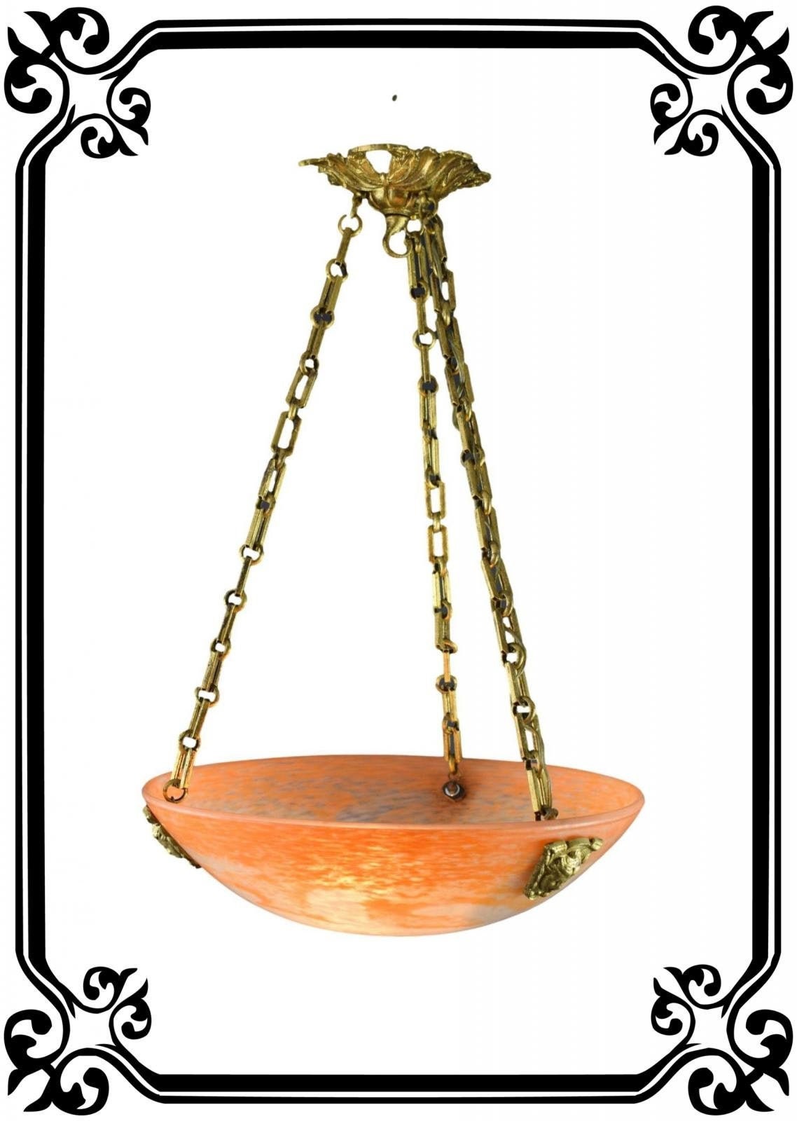 Vintage Français Antique Hanging Chandelier Pâte de Verre 1920