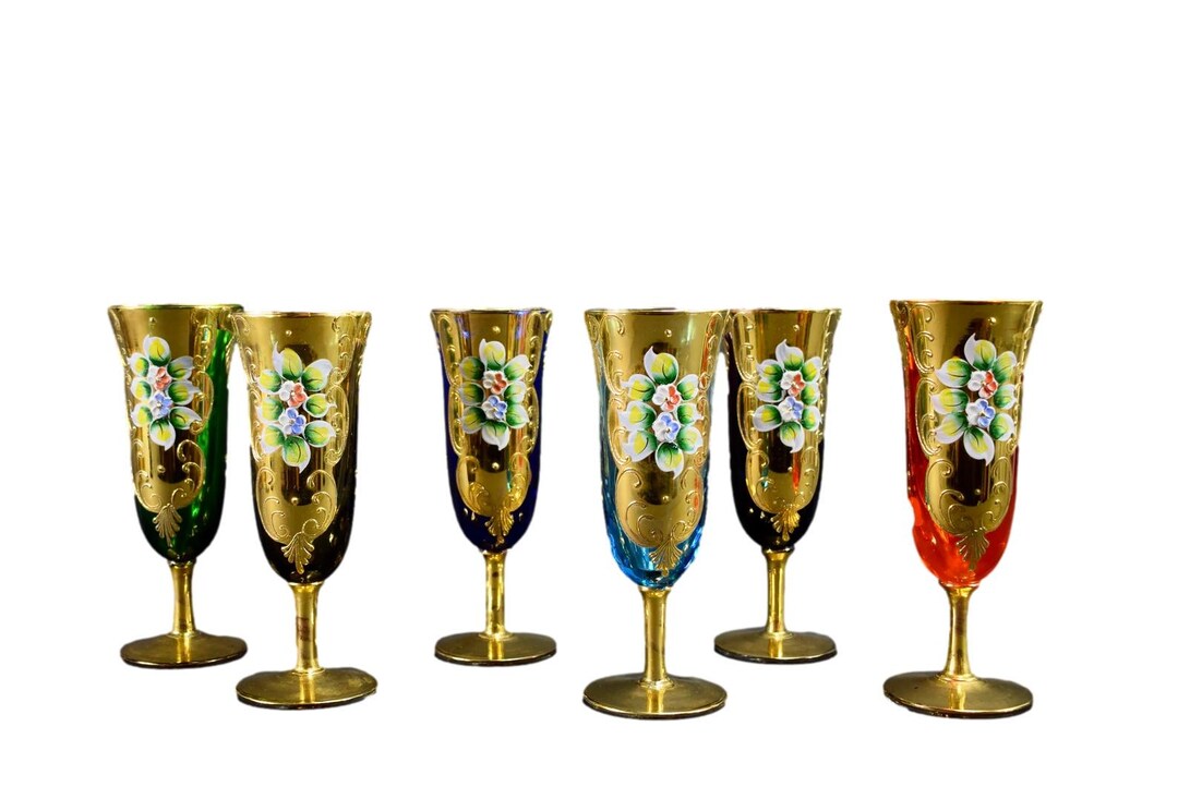 Set of 6 Vintage Murano Champagne Glasses – Multicolored