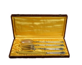 French Antique Box of 4 solid silver Art Deco Cutlery Sets, gift for him