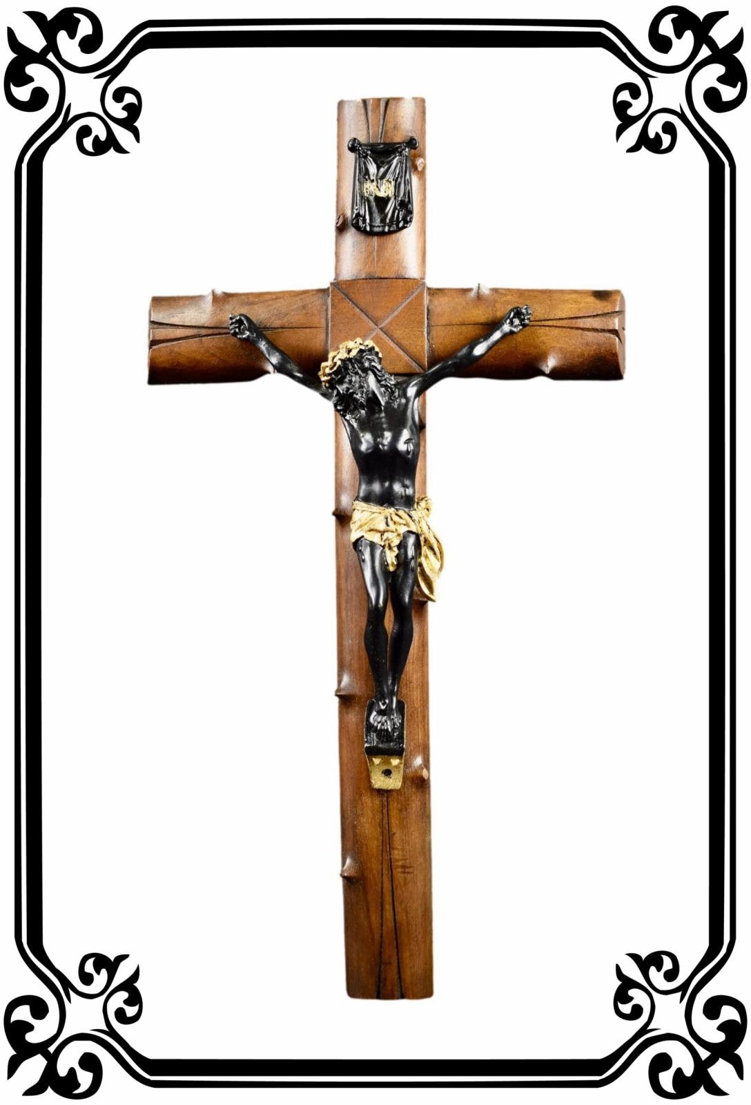 Grand Français Antique Main Sculpté Bois Mur Croix Crucifix 19Ème