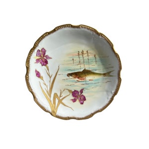 Vintage Limoges French Porcelain Plate – Fish Motif, Antique Hand-Painted Plate