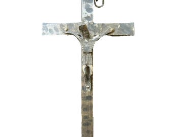 RARE Brutalist Hammered Iron Wall Crucifix