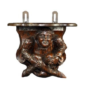 French Antique Gothic Oak Hand-Carved Corbel Shelf – Wall Bracket Sconce