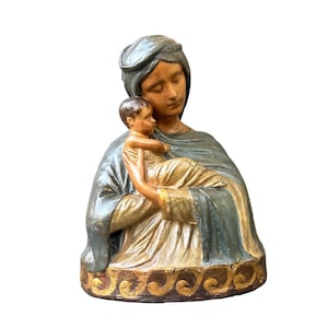 1900 Jungfrau Und Kind Polychrome Gips Religiöse Skulptur