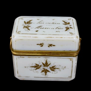 Antique French Opaline Bronze Box 19th Century Decorative Storage