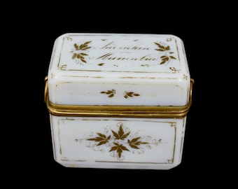 Antique French Opaline Bronze Box 19th Century Decorative Storage