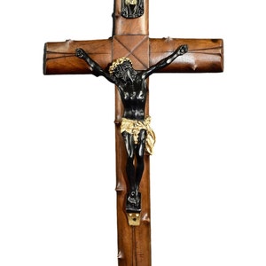Large French Antique Wall Cross 19th Century Hand Carved Wood Crucifix