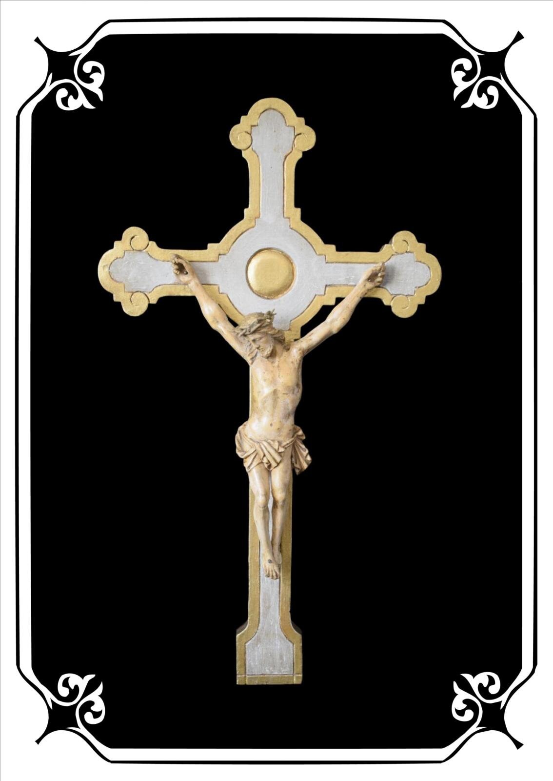 Français Crucifix Antique de Mur Sculpté Corpus Christi Sculpture